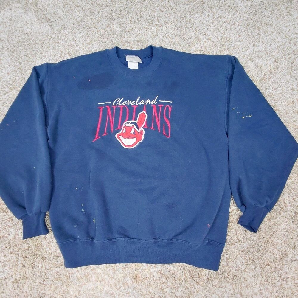 Vintage Cleveland Indians Sweatshirt Mens Medium Chalk Line 90s Navy Blue